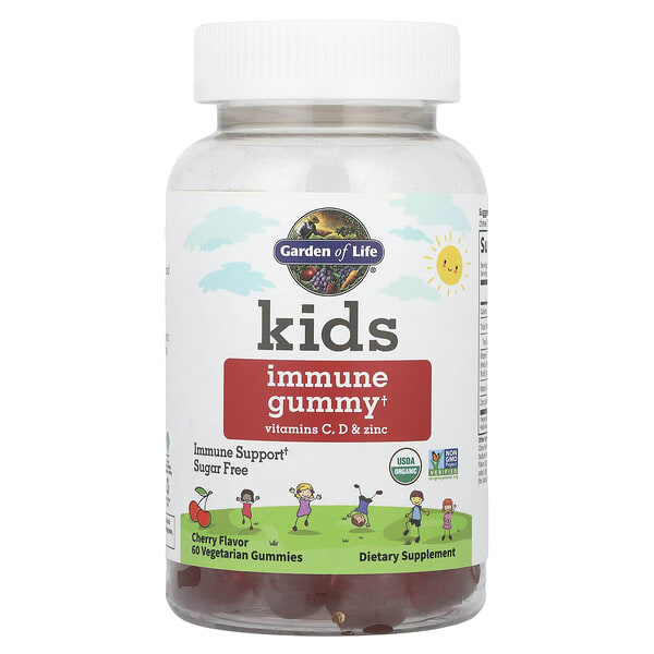 Garden of Life, Хүүхдийн Immune Gummy + Витамин C, D & Цайр, Cherry, 60 Vegetarian чихэр
