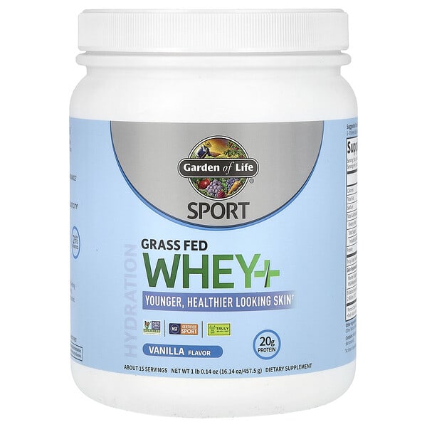 Garden of Life, Sport, Grass Fed Whey+, Vanilla, 1 lb 0.14 oz (457.5 g)