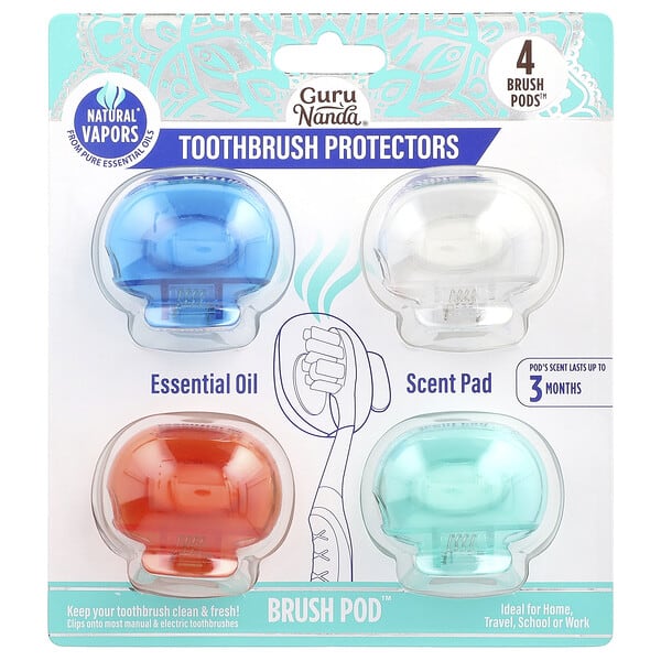 GuruNanda, Toothbrush Protectors, 4 Brush Pods (Discontinued Item)