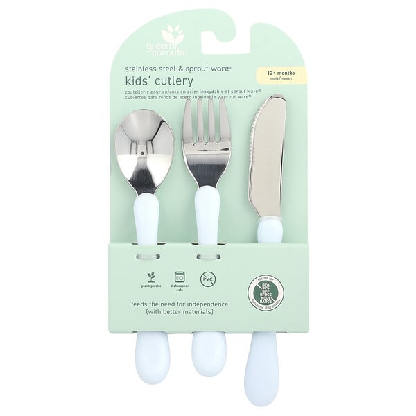Green Sprouts, Stainless Steel & Sprout Ware®, Kid's Cutlery, 12+ Months, Blue, 3 Pieces (Discontinued Item)