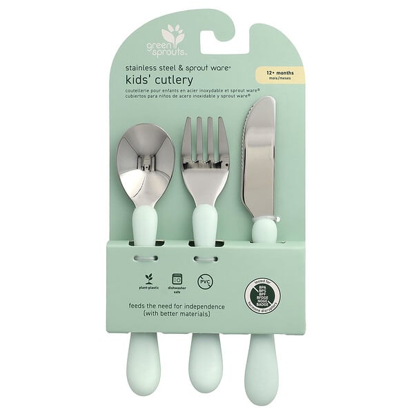 Green Sprouts, Stainless Steel & Sprout Ware® Kids' Cutlery, 12+ Months, 3 ширхэг