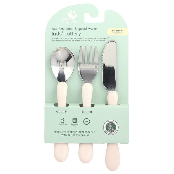 Green Sprouts, Stainless Steel & Sprout Ware®, Kid's Cutlery, 12+ Months, Pink, 3 Pieces (Discontinued Item)