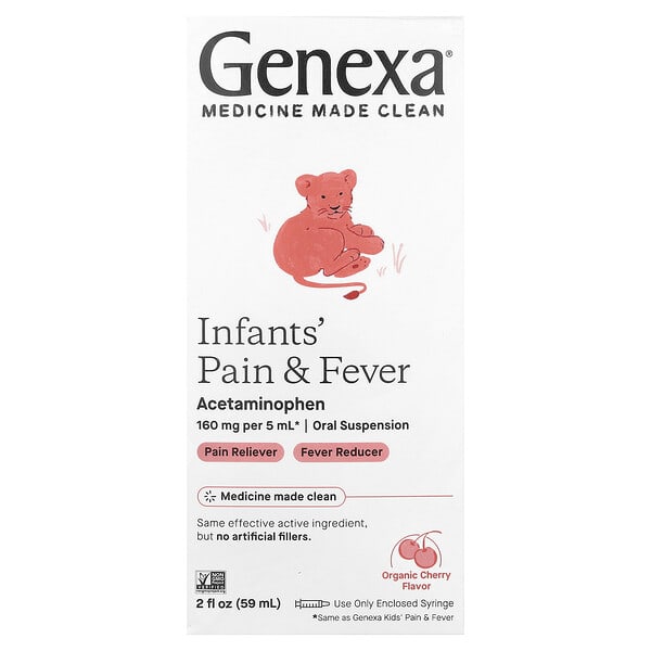 Genexa, Infants' Pain & Fever, органик Cherry, 160 мг, 2 fl oz (59 ml)