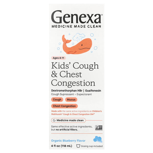 Genexa, Kid's Cough & Chest Congestion, Ages 4-11, органик нэрс, 4 fl oz (118 ml)