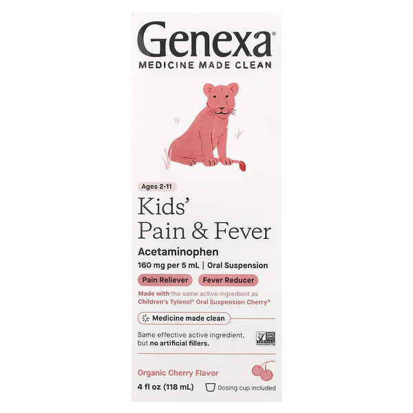 Genexa, Kids' Pain & Fever, Ages 2-11, органик Cherry, 4 fl oz (118 ml)