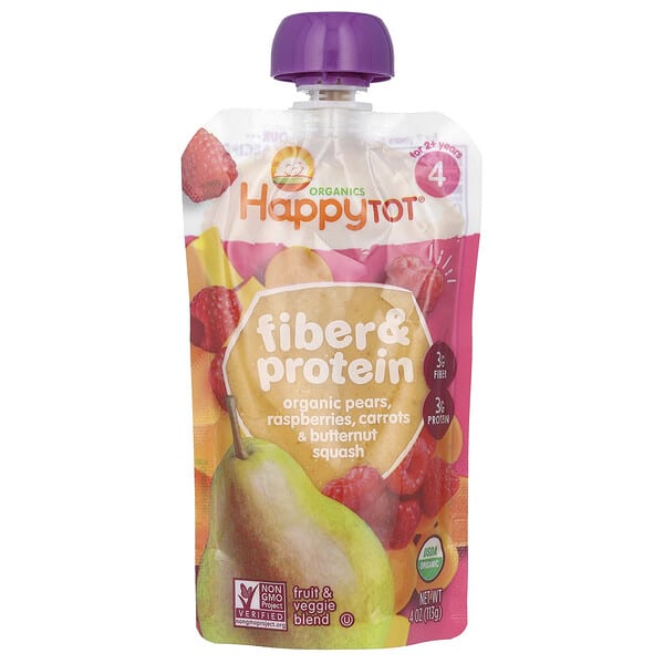 Happy Family Organics, Happy Tot®, Эслэг & Уураг, For 2+ Years, Organic Pears, Raspberries, Carrots & Butternut Squash, 4 oz (113 g)