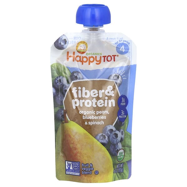 Happy Family Organics, Happy Tot®, Эслэг & Уураг, For 2+ Years, Organic Pears, Blueberries & Spinach, 4 oz (113 g)