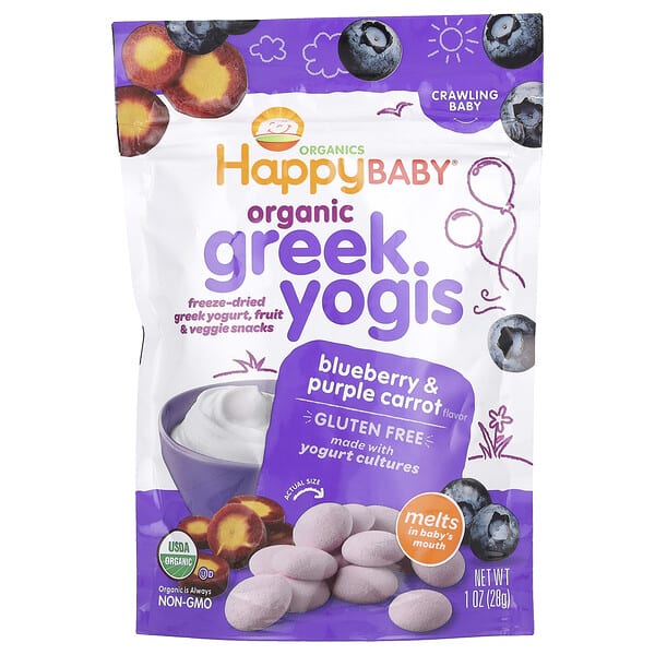 Happy Family Organics, Happy Baby®, Organic Greek Yogis, Crawling Baby, Blueberry & Purple Carrot, 1 oz (28 g)