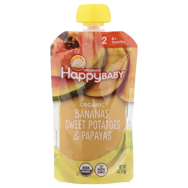 Happy Family Organics, Happy Baby®, Organic Baby Food, 6+ Months, Bananas, Sweet Potatoes, & Papayas, 4 oz (113 g) (Discontinued Item)