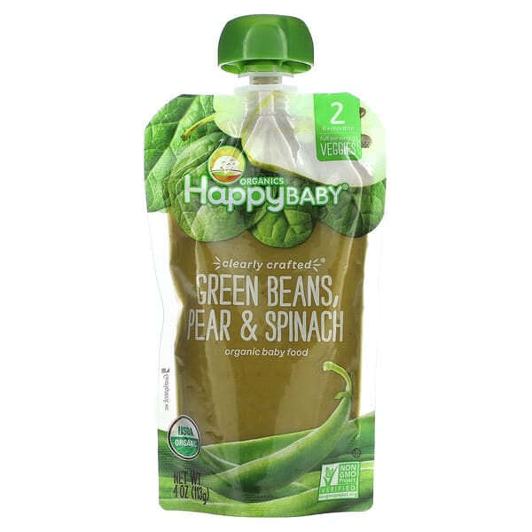 Happy Family Organics, Happy Baby®, Organic Baby Food, 6+ Months, Green Beans, Pear & Spinach, 4 oz (113 g) (Discontinued Item)