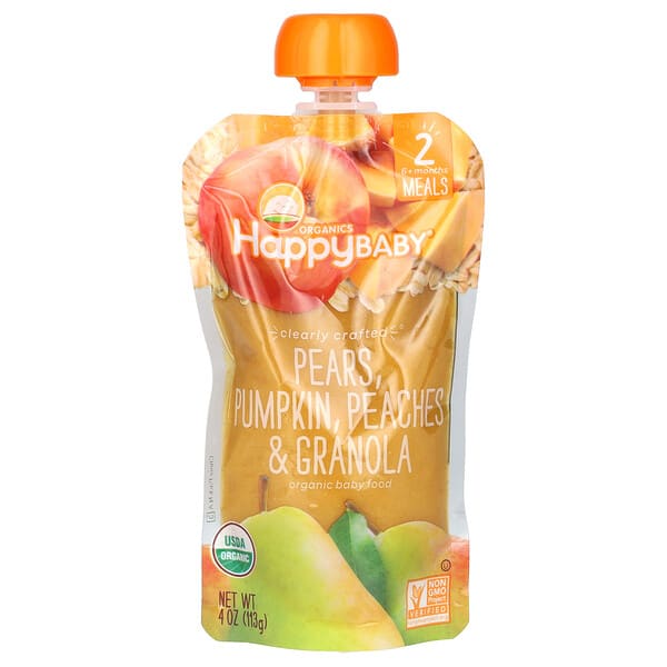 Happy Family Organics, Happy Baby®, Organic Baby Food, 6+ Months, Pears, Pumpkin, Peaches & Granola, 4 oz (113 g) (Discontinued Item)