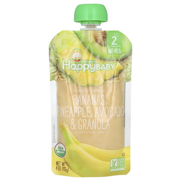 Happy Family Organics, Happy Baby®, Organic Baby Food, 6+ Months, Bananas, Pineapple, Avocado & Granola, 4 oz (113 g)
