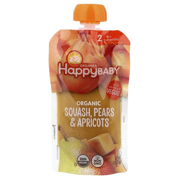 Happy Family Organics, Happy Baby®, Squash, Pears & Apricots, 6 + Months, 4 oz (113 g) (Discontinued Item)