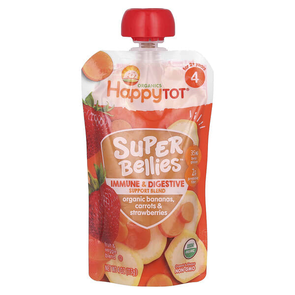 Happy Family Organics, Happy Tot®, Super Bellies™, For 2+ Years, Organic Bananas, Carrots & Strawberries, 4 oz (113 g)