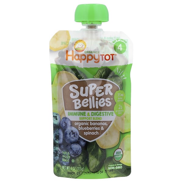 Happy Family Organics, Happy Tot®, Super Bellies™, For 2+ Years, Organic Bananas, Blueberries & Spinach, 4 oz (113 g)