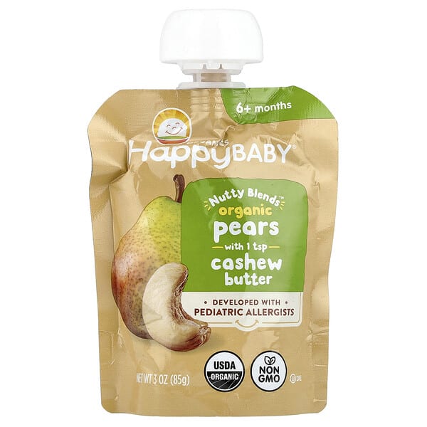 Happy Family Organics, Happy Baby®, Nutty Blends™, 6+ Months, Organic Pears & Cashew Butter, 3 oz (85 g)