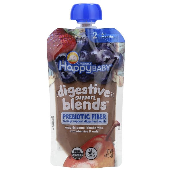Happy Family Organics, Happy Baby®, Digestive Support Blends™, 6+ Months, Organic Pears, Blueberries, Strawberries & Oats, 4 oz (113 g)
