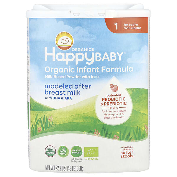 Happy Family Organics, Organic Infant Formula, Milk-Based Powder with Iron, 0-12 Months, 22.9 oz (650 g)