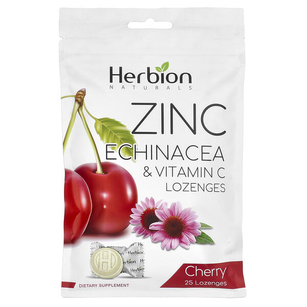 Herbion Naturals, Zinc Echinacea & Vitamin C Lozenges, Cherry, 25 сорох шахмал