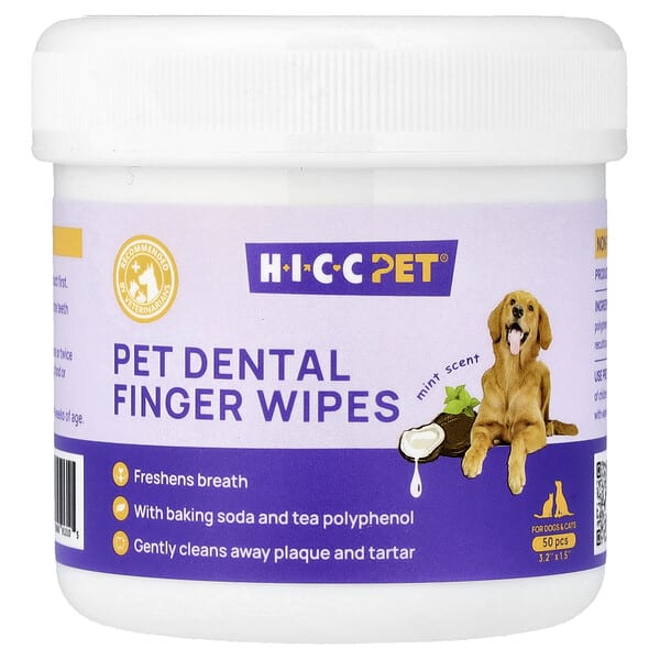 HICC Pet, Pet Dental Finger Wipes, For Dogs & Cats, Mint, 50 ширхэг