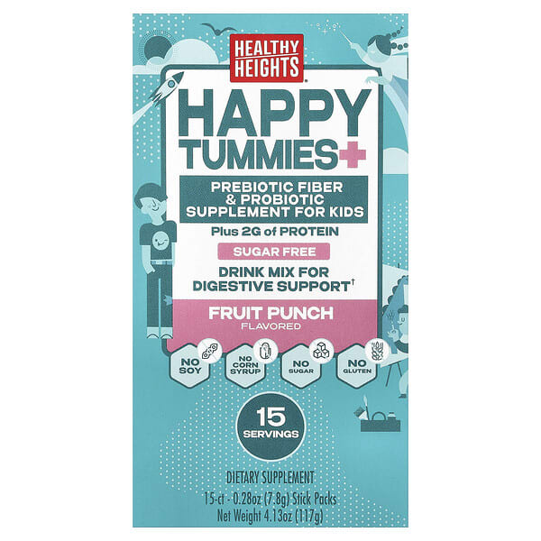 Healthy Heights, Happy Tummies, Drink Mix for Digestive Support, For Kids, жимс Punch, 15 савтай нунтаг, 0.28 oz (7.8 g) Each
