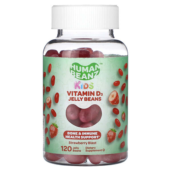 Human Beanz, Хүүхдийн, Vitamin D3 Jelly Beans, Strawberry Blast, 120 Jelly Beans (12.5 mcg per Jelly Bean)