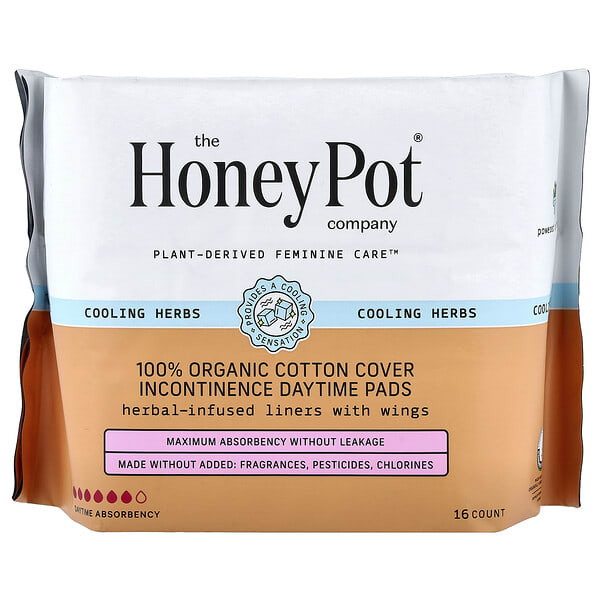 The Honey Pot Company, Herbal-Infused Liners with Wings, Incontinence Daytime, 16 ширхэг