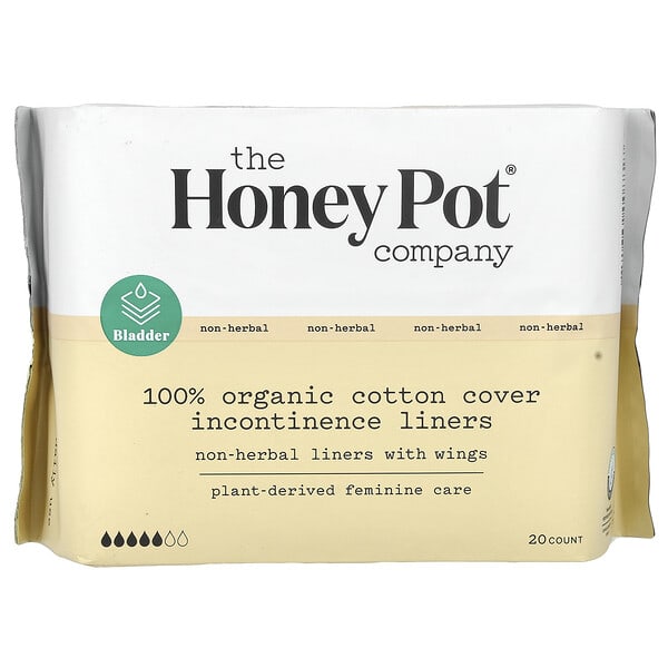 The Honey Pot Company, Non-Herbal Cotton Liners With Wings, Organic Incontinence Liners, 20 Count (Discontinued Item)