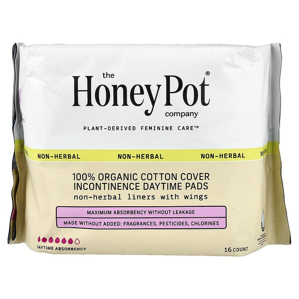 The Honey Pot Company, 100% Organic Cotton Cover Incontinence Daytime Pads, 16 ширхэг