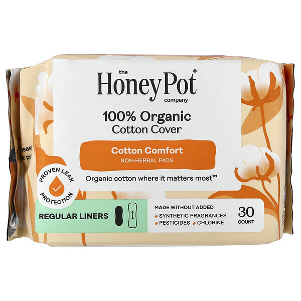 The Honey Pot Company, 100% Organic Cottom Cover, Non-Herbal Pads, Regular, 30 ширхэг