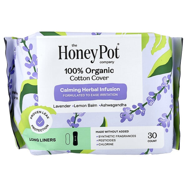 The Honey Pot Company, Organic Calming Herbal Infusion, Long Liners, 30 ширхэг