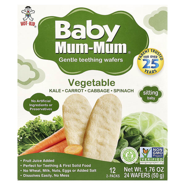 Hot Kid, Baby Mum-Mum®, Gentle Teething Wafers, Vegetable, 12 Packs, 2 Wafers Each