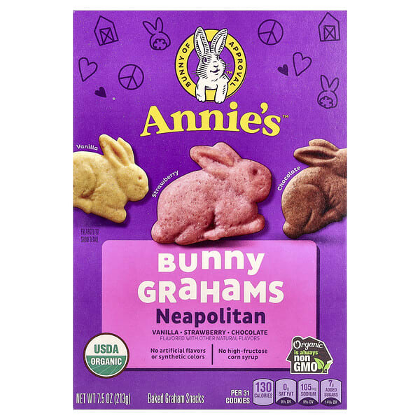 Annie's Homegrown, Organic Baked Bunny Graham Snacks, Neapolitan, 7.5 oz (213 g)