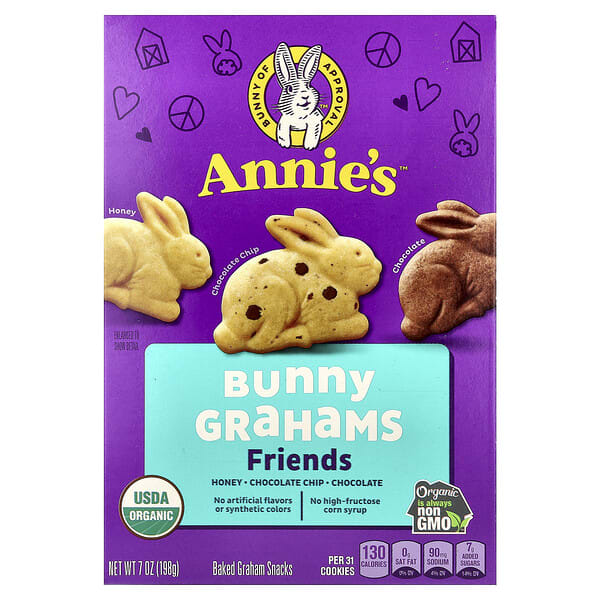 Annie's Homegrown, Organic Friends Bunny Grahams, Chocolate Chip, Chocolate & Honey, 7 oz (198 g)