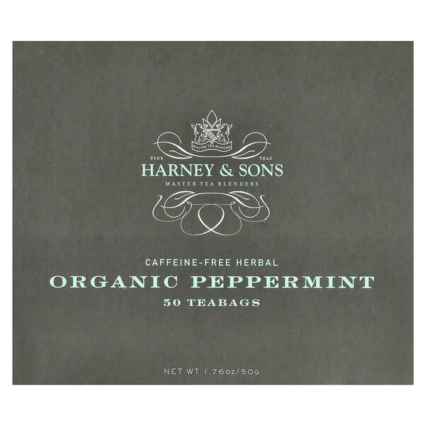 Harney & Sons, Herbal Tea, Organic Peppermint, Caffeine-Free, 50 Tea Bags, 1.76 oz (50 g)