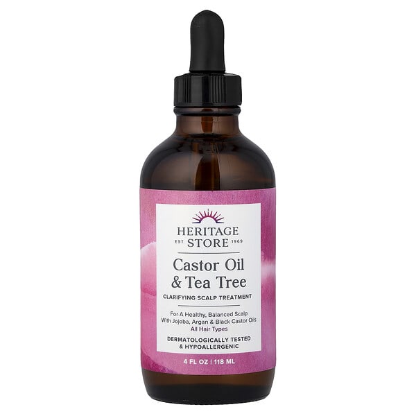 Heritage Store, Castor Oil & Tea Tree, Clarifying Scalp Treatment, All Hair Types, 4 fl oz (118 ml)