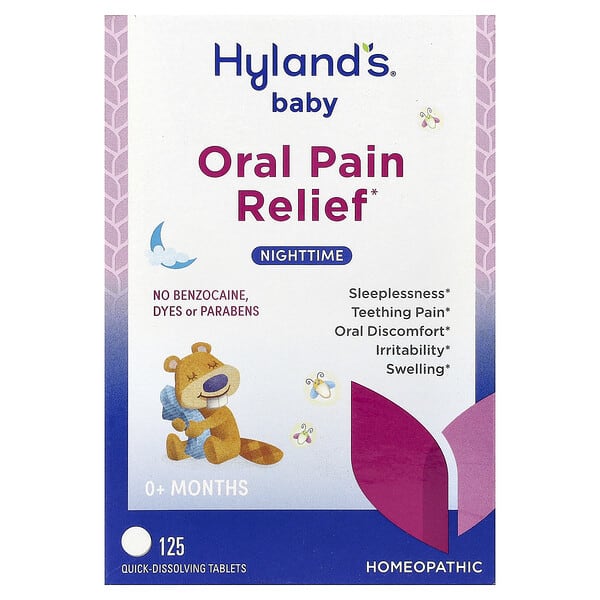 Hyland's Naturals, Нярайн, Oral Pain Relief, Nighttime, 0+ Months, 125 Quick-Dissolving Tablets