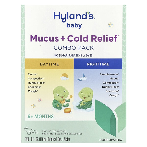 Hyland's Naturals, Нярайн, Mucus + Cold Relief Combo Pack, Daytime/Nighttime, 6+ Months, 2 Bottles, 4 fl oz (118 ml) Each