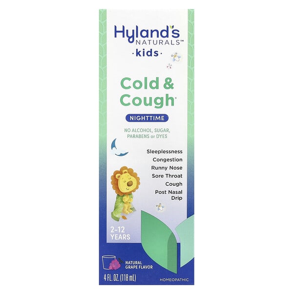 Hyland's Naturals, Хүүхдийн, Cold & Cough Nighttime, 2-12 Years, байгалийн Grape, 4 fl oz (118 ml)