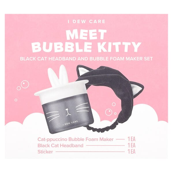 I Dew Care, Meet Bubble Kitty, Black Cat Headband and Bubble Foam Maker Set, 3 Piece Set (Discontinued Item)