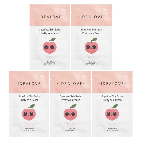 Idealove, Superfood Skin Savior, Pretty as a Peach, 5 Beauty Sheet Masks, 0.68 fl oz (20 ml) Each