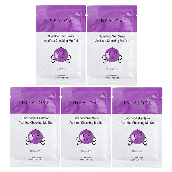 Idealove, Superfood Skin Savior, Acai You Checking Me Out, 5 Beauty Sheet Masks, 0.68 fl oz (20 ml) Each