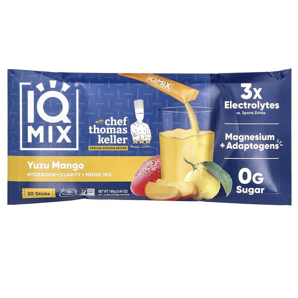 IQBAR, IQMIX®, Hydration + Clarity + Mood Mix, Yuzu Mango, 20 Sticks, 0.28 oz (8 g ) Each