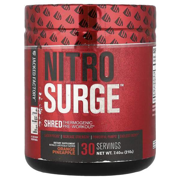 Jacked Factory, Nitro Surge™, Shred Thermogenic Pre-Workout, Orange Pineapple, 7.4 oz (210 g) (Discontinued Item)