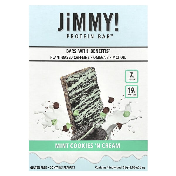 JiMMY!, Bars With Benefits™, Protein Bar, Mint Cookies 'N Cream, 4 Bars, 2.05 oz (58 g) Each