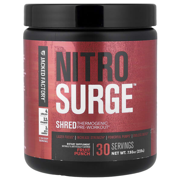 Jacked Factory, Nitro Surge™, Shred Thermogenic Pre-Workout, жимс Punch, 7.93 oz. (225 g)