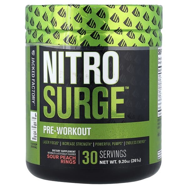 Jacked Factory, Nitro Surge™, Pre-Workout, Sour Peach Rings, 9.2 oz (261 g) (Discontinued Item)