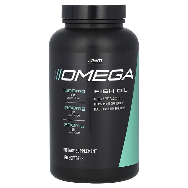 JYM Supplement Science, Omega Fish Oil, 120 зөөлөн капсул (1, 300 mg per Softgel)