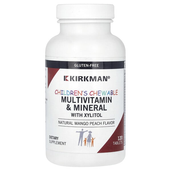 Kirkman Labs, Children's Chewable MultiVitamin & Mineral with Xylitol, байгалийн Mango Peach, 120 шахмал