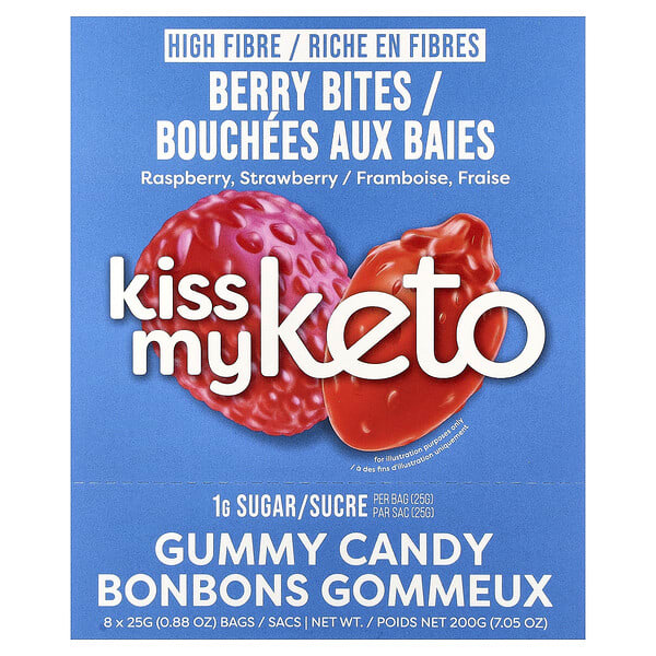 Kiss My Keto, Gummy Candy, Berry Bites, бөөрөлзгөнө, Strawberry, 8 Bags, 0.88 oz (25 g) Each